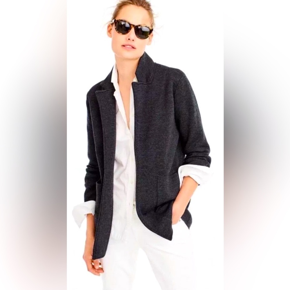 J.CREW Size L Open-front sweater blazer 100% Merino Wool GRAY G7748 $138